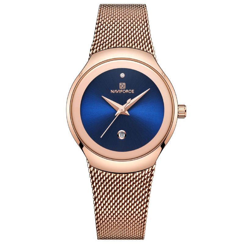 Nf5004 Reloj De Pulsera De Acero De Malla Impermeable Para Mujer Reloj De Cuarzo Con Fecha De Moda