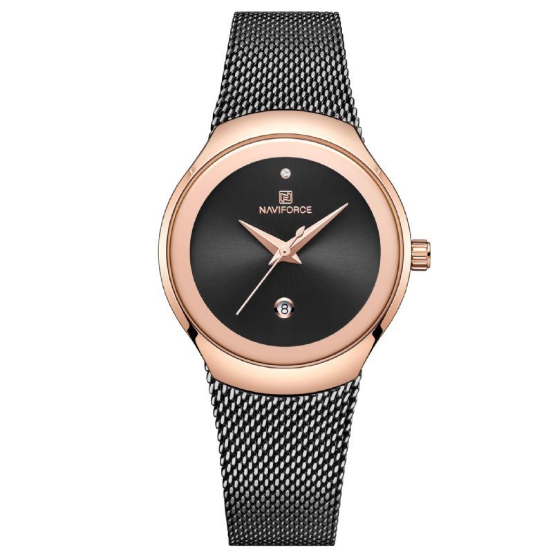 Nf5004 Reloj De Pulsera De Acero De Malla Impermeable Para Mujer Reloj De Cuarzo Con Fecha De Moda