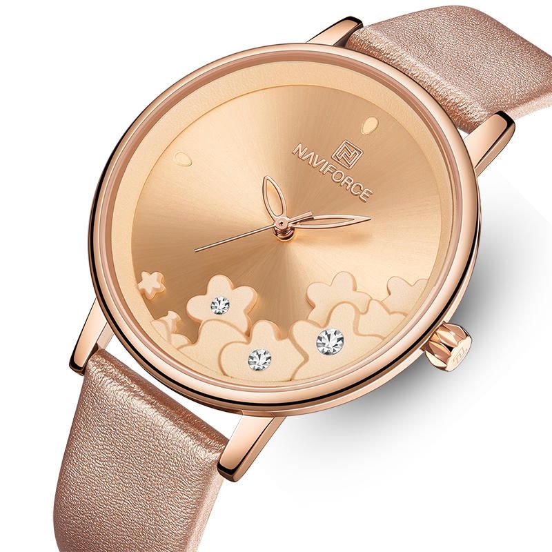 Nf5012 Reloj De Pulsera Para Mujer De Diseño Elegante Reloj De Cuarzo Con Banda De Cuero Impermeable