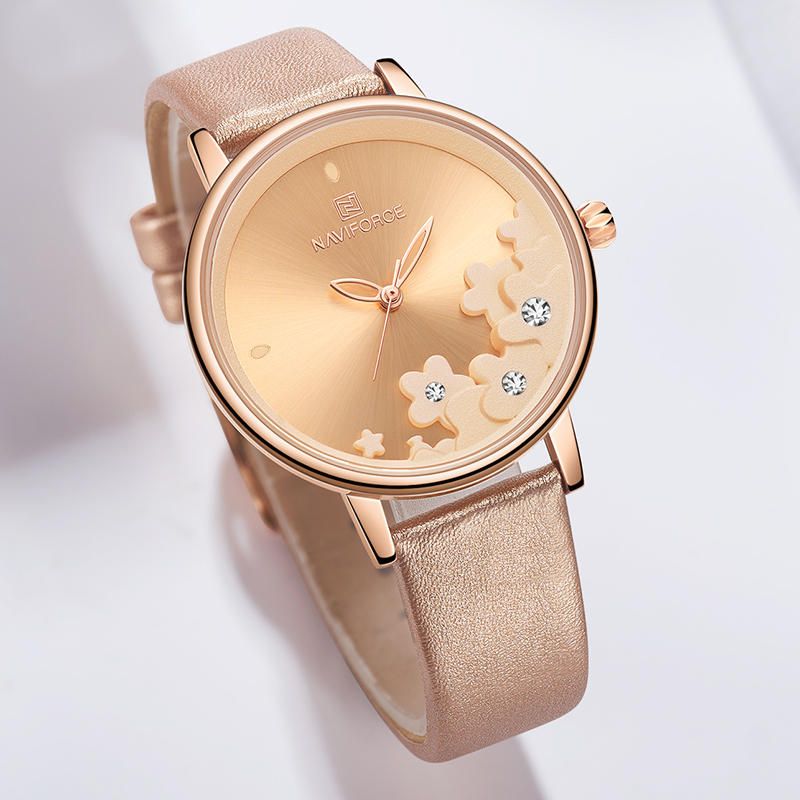 Nf5012 Reloj De Pulsera Para Mujer De Diseño Elegante Reloj De Cuarzo Con Banda De Cuero Impermeable