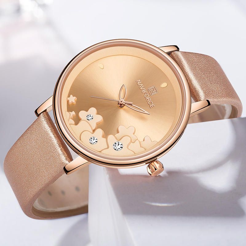 Nf5012 Reloj De Pulsera Para Mujer De Diseño Elegante Reloj De Cuarzo Con Banda De Cuero Impermeable