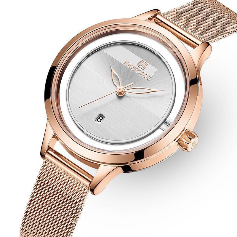 Nf5014 Reloj De Pulsera Hueco De Acero Completo Para Mujer Reloj De Cuarzo Resistente Al Agua Con Visualización De Fecha