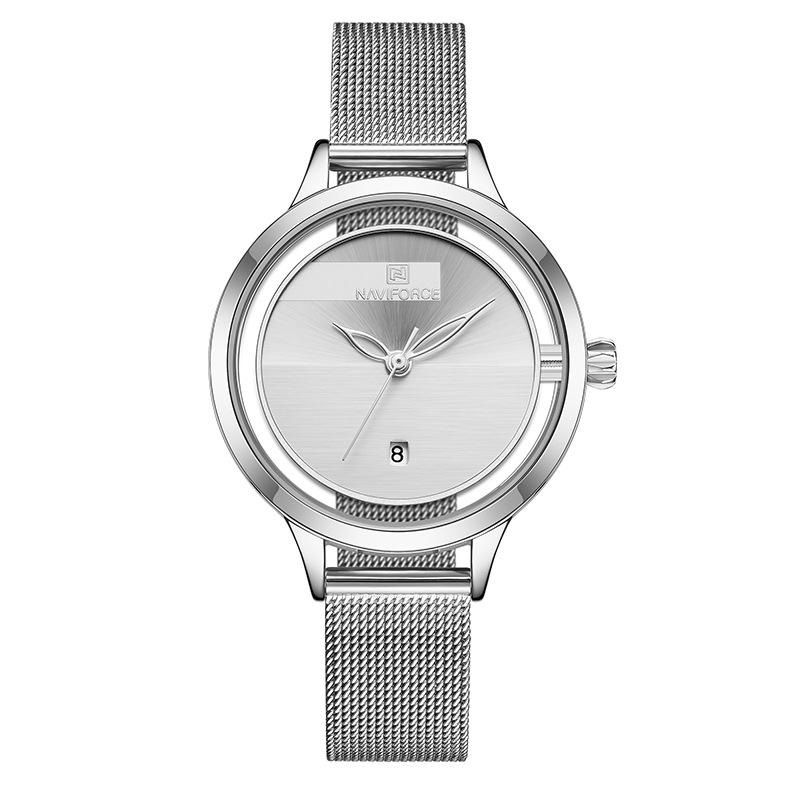 Nf5014 Reloj De Pulsera Hueco De Acero Completo Para Mujer Reloj De Cuarzo Resistente Al Agua Con Visualización De Fecha