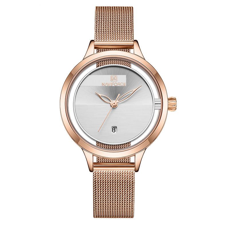 Nf5014 Reloj De Pulsera Hueco De Acero Completo Para Mujer Reloj De Cuarzo Resistente Al Agua Con Visualización De Fecha