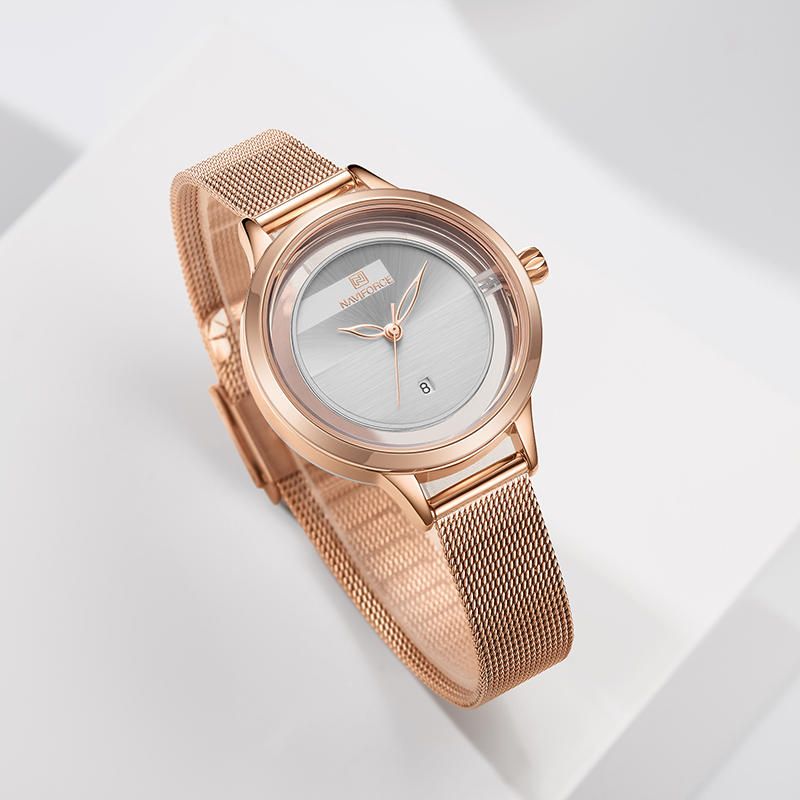 Nf5014 Reloj De Pulsera Hueco De Acero Completo Para Mujer Reloj De Cuarzo Resistente Al Agua Con Visualización De Fecha