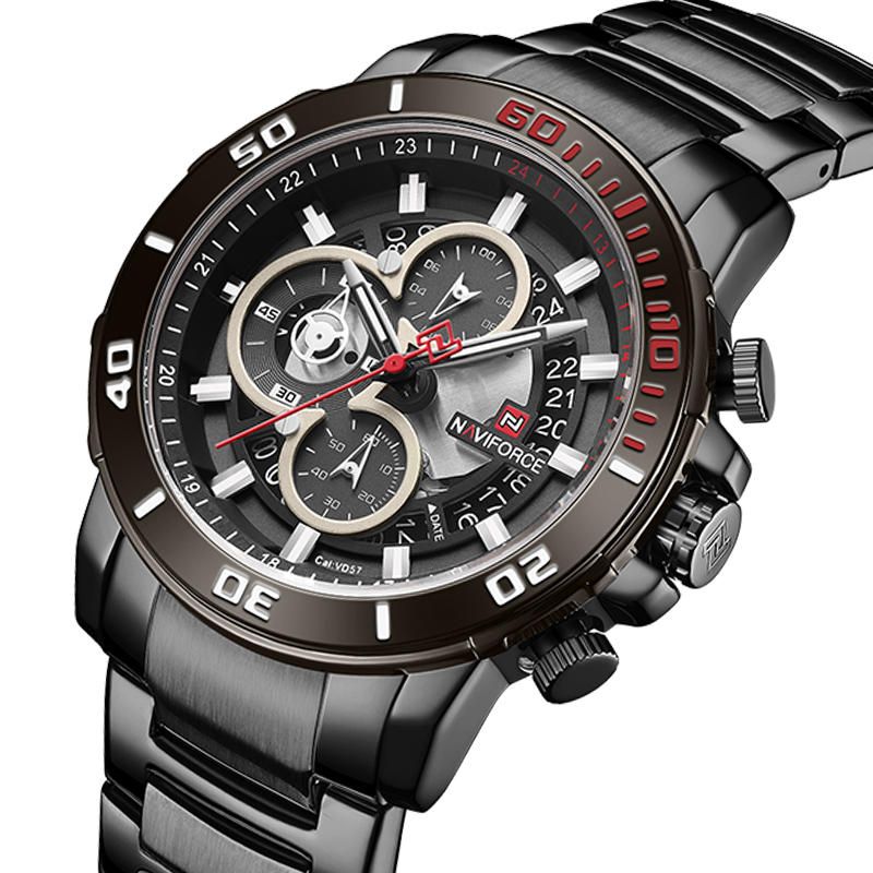 Nf9174 Estilo Militar Reloj De Pulsera De Acero Completo Para Hombre Calendario Reloj De Cuarzo Impermeable