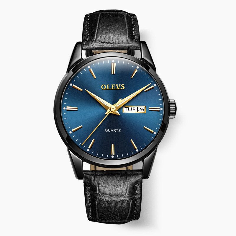 Olevs 6898 Reloj De Moda Para Hombre Fecha Semana Visualización Correa De Cuero Reloj De Cuarzo Informal