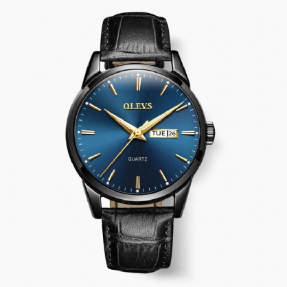 Olevs 6898 Reloj De Moda Para Hombre Fecha Semana Visualización Correa De Cuero Reloj De Cuarzo Informal