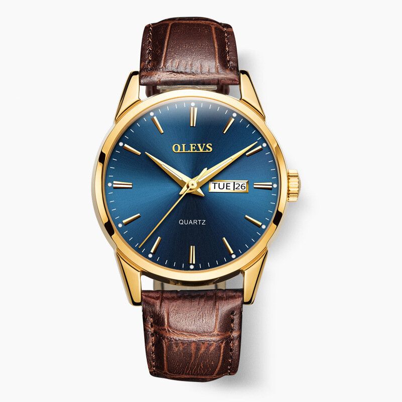 Olevs 6898 Reloj De Moda Para Hombre Fecha Semana Visualización Correa De Cuero Reloj De Cuarzo Informal