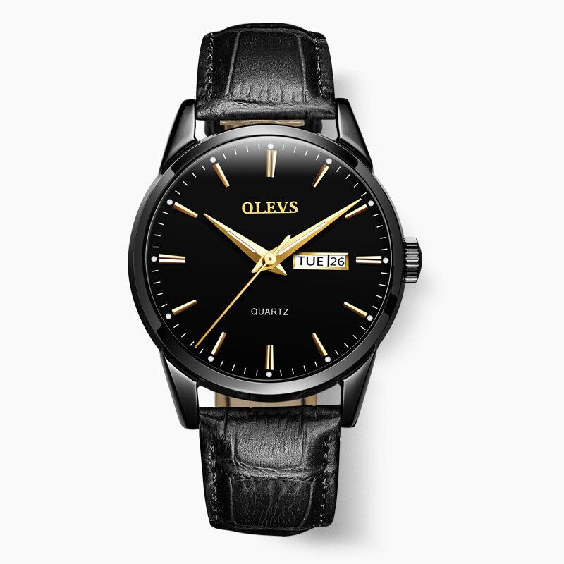 Olevs 6898 Reloj De Moda Para Hombre Fecha Semana Visualización Correa De Cuero Reloj De Cuarzo Informal