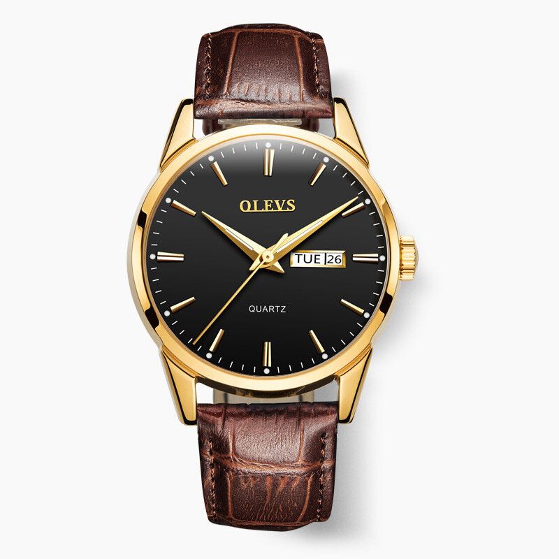 Olevs 6898 Reloj De Moda Para Hombre Fecha Semana Visualización Correa De Cuero Reloj De Cuarzo Informal