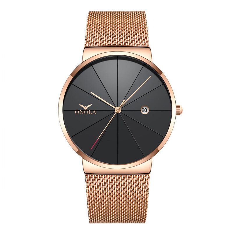 Onola Business Casual Alloy Mesh Band Calendario Impermeable Hombres Reloj De Pulsera De Cuarzo