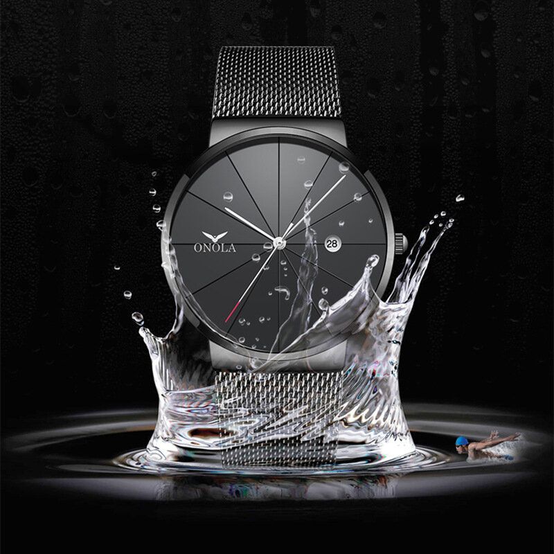 Onola Business Casual Alloy Mesh Band Calendario Impermeable Hombres Reloj De Pulsera De Cuarzo