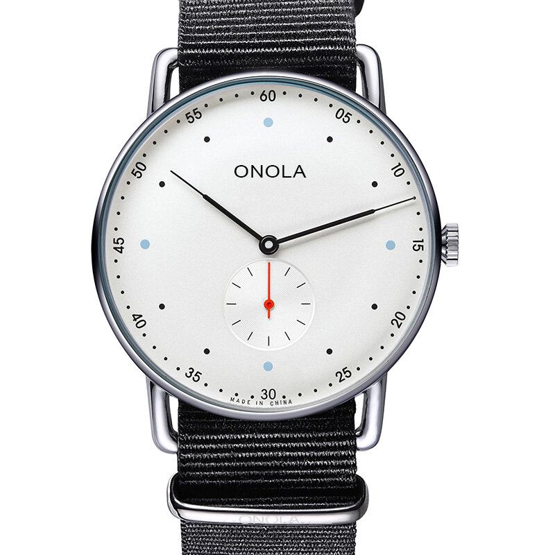 Onola On3806 Creative Point Simple Dial Hombres Moda Nylon Correa De Cuero Reloj De Cuarzo