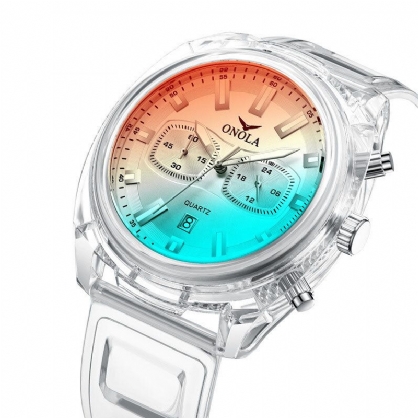 Onola On6812 Reloj De Moda Para Hombre Estuche Transparente Pantalla De Fecha Cronógrafo Tendencia Creativa Reloj De Cuarzo