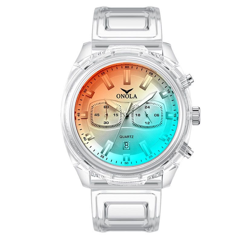 Onola On6812 Reloj De Moda Para Hombre Estuche Transparente Pantalla De Fecha Cronógrafo Tendencia Creativa Reloj De Cuarzo