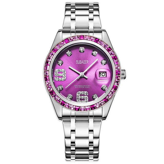 Oubaoer 6093lb Reloj De Pulsera De Mujer De Estilo Casual De Cristal Reloj De Cuarzo Con Correa De Acero Inoxidable