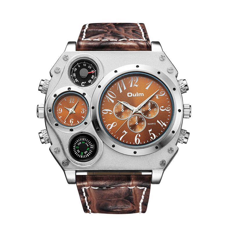 Oulm 1349 Zonas Horarias Duales Reloj De Cuarzo Creativo Dial Grande Relojes De Hombre De Estilo Militar