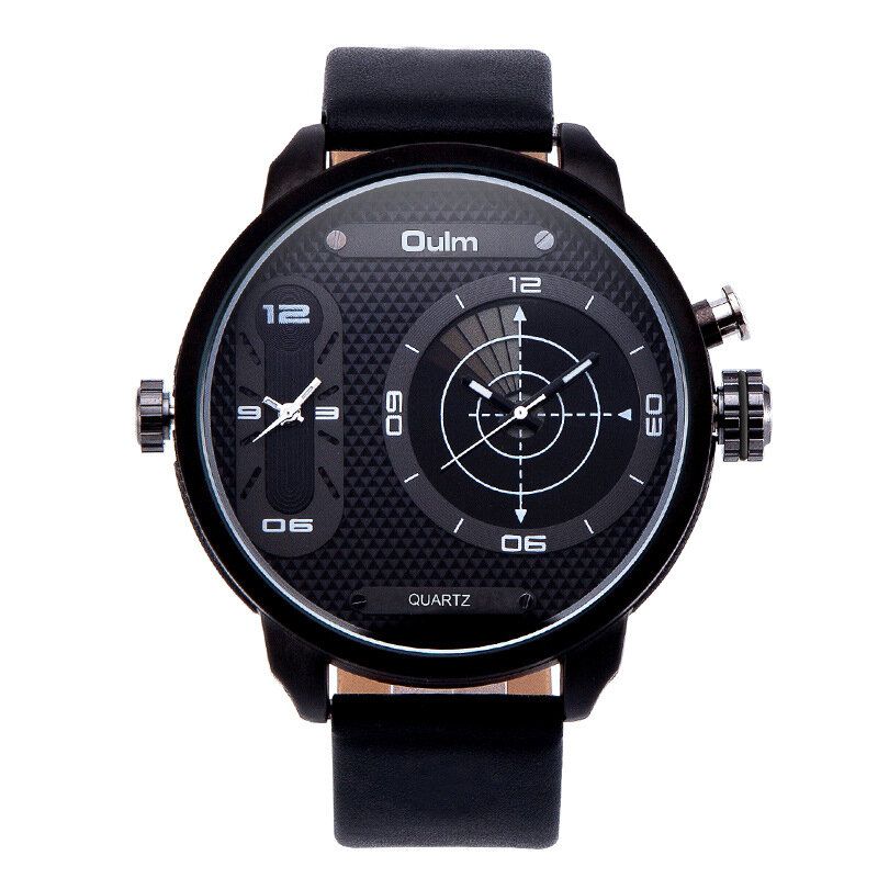 Oulm 3221b Reloj Creativo De Esfera Grande Con Doble Zona Horaria Relojes De Cuarzo De Diseño Único Para Hombres