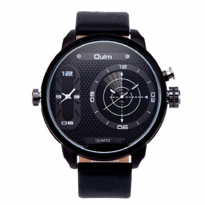 Oulm 3221b Reloj Creativo De Esfera Grande Con Doble Zona Horaria Relojes De Cuarzo De Diseño Único Para Hombres