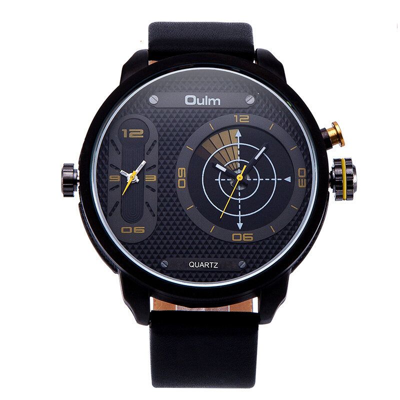 Oulm 3221b Reloj Creativo De Esfera Grande Con Doble Zona Horaria Relojes De Cuarzo De Diseño Único Para Hombres