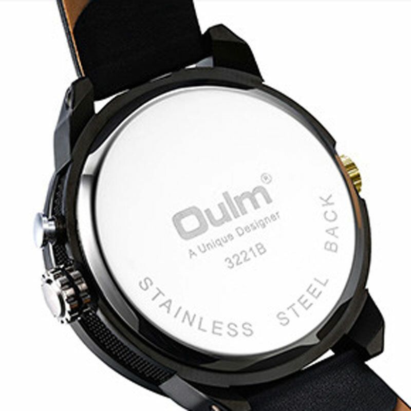 Oulm 3221b Reloj Creativo De Esfera Grande Con Doble Zona Horaria Relojes De Cuarzo De Diseño Único Para Hombres