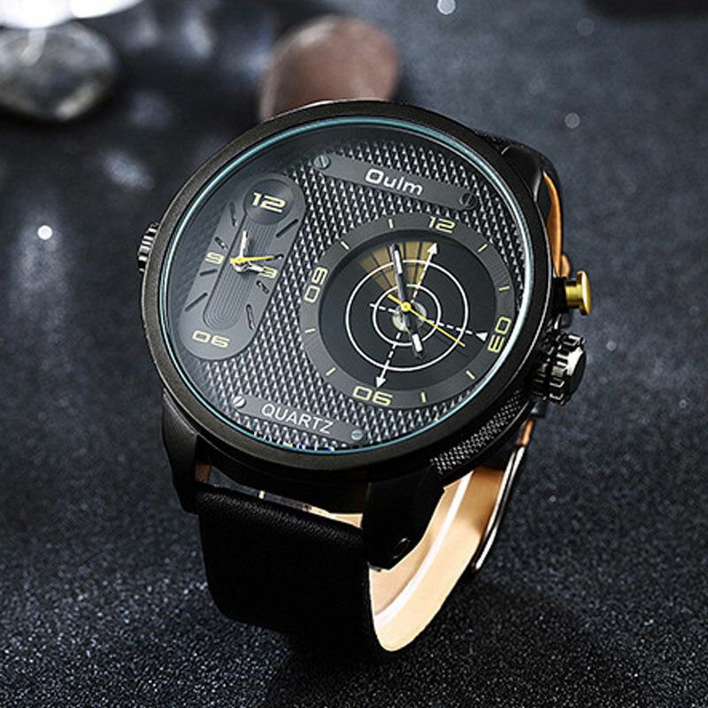 Oulm 3221b Reloj Creativo De Esfera Grande Con Doble Zona Horaria Relojes De Cuarzo De Diseño Único Para Hombres