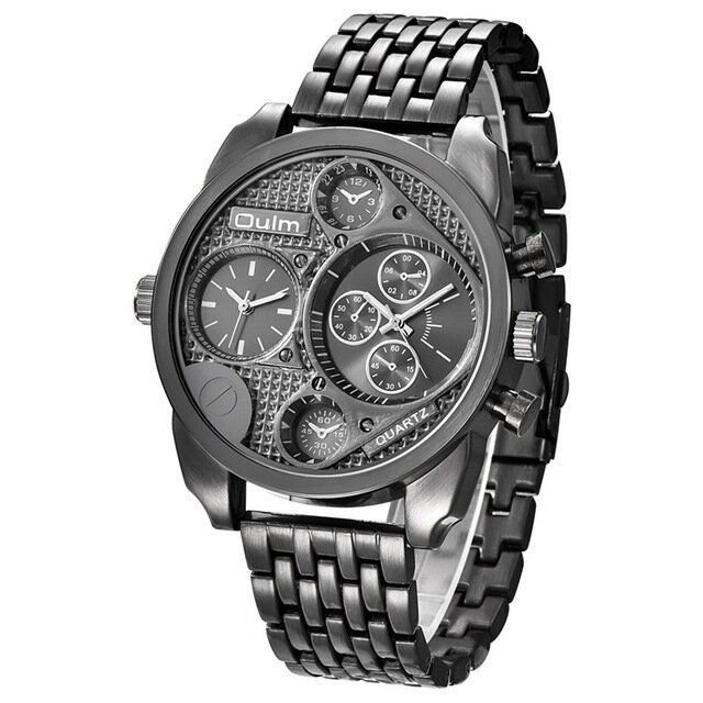 Oulm 9316 Reloj De Pulsera De Acero Completo De Estilo Empresarial Para Hombre Reloj De Cuarzo Con Zonas Horarias Dobles