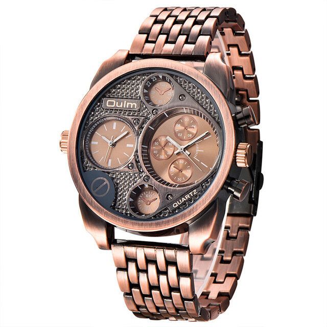 Oulm 9316 Reloj De Pulsera De Acero Completo De Estilo Empresarial Para Hombre Reloj De Cuarzo Con Zonas Horarias Dobles