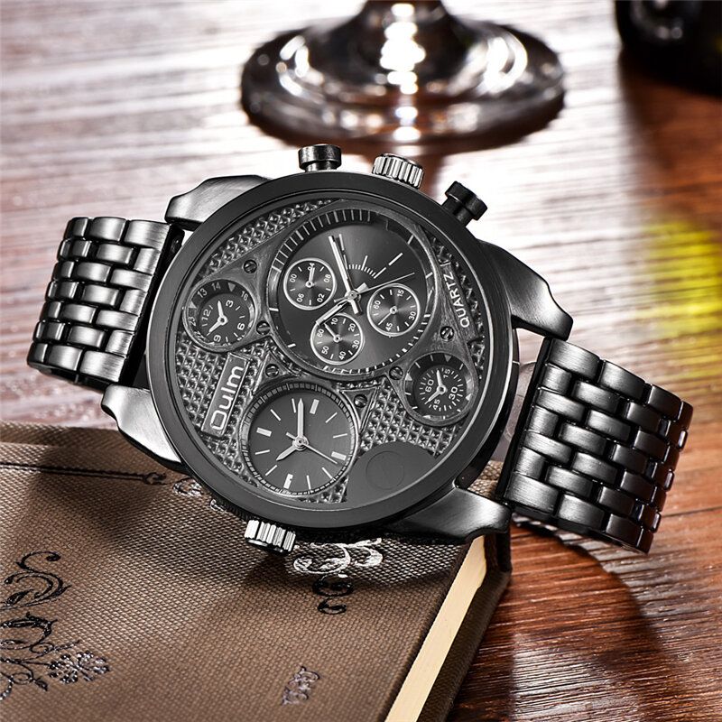 Oulm 9316 Reloj De Pulsera De Acero Completo De Estilo Empresarial Para Hombre Reloj De Cuarzo Con Zonas Horarias Dobles