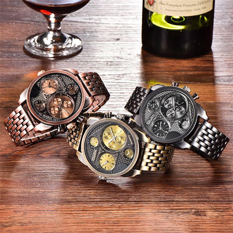 Oulm 9316 Reloj De Pulsera De Acero Completo De Estilo Empresarial Para Hombre Reloj De Cuarzo Con Zonas Horarias Dobles