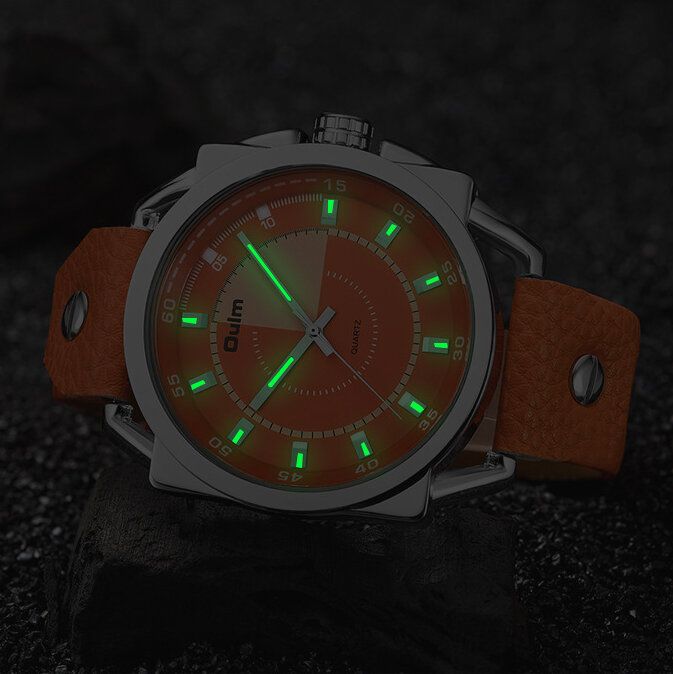 Oulm Casual Fashion Luminous Large Dial Pu Correa De Cuero Impermeable Hombres Reloj De Pulsera De Cuarzo