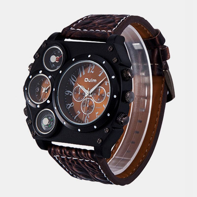 Oulm Hp1349 Reloj Para Hombre Moda Casual Dial Grande Reloj De Cuarzo Para Hombre Al Aire Libre Luminoso Zona Horaria Dual