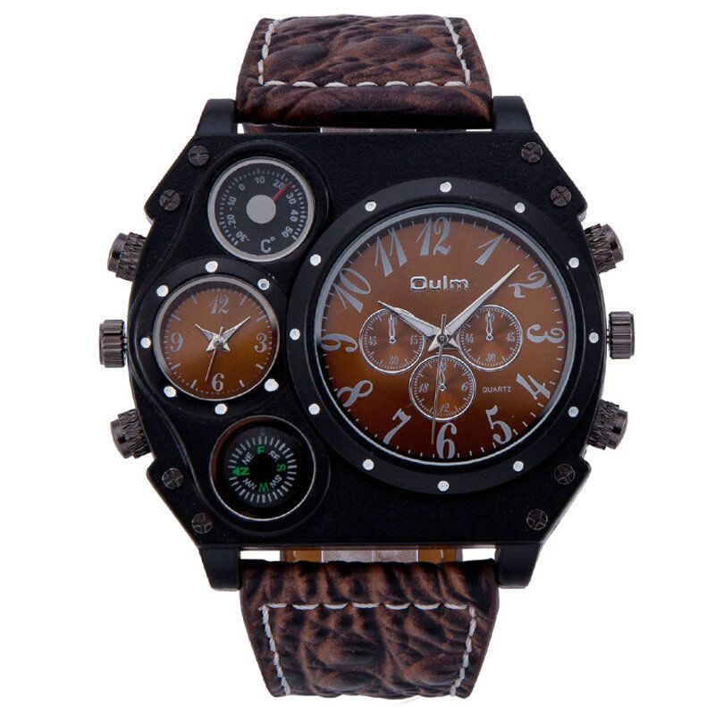 Oulm Hp1349 Reloj Para Hombre Moda Casual Dial Grande Reloj De Cuarzo Para Hombre Al Aire Libre Luminoso Zona Horaria Dual