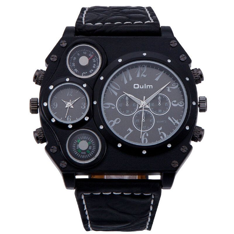 Oulm Hp1349 Reloj Para Hombre Moda Casual Dial Grande Reloj De Cuarzo Para Hombre Al Aire Libre Luminoso Zona Horaria Dual