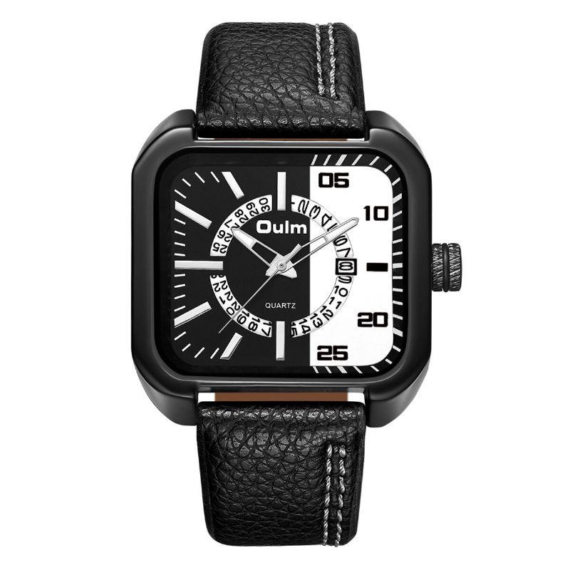 Oulm Square Con Calendario Dial Pu Correa De Cuero 3atm Reloj De Cuarzo Impermeable Para Hombres