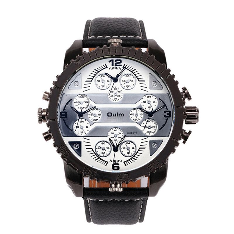 Oulm Vintage Men Watch Dial Grande Reloj De Zona Horaria Múltiple Luminoso Reloj De Cuarzo Impermeable