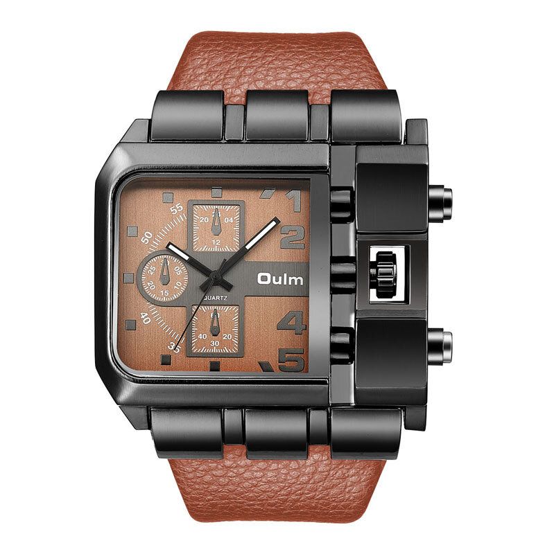 Oulm Vintage Square Large Dial Hombres Reloj De Pulsera Banda De Cuero Reloj De Cuarzo Creativo