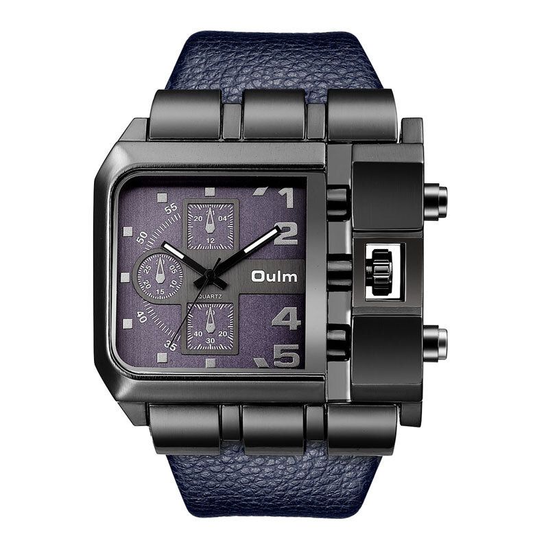 Oulm Vintage Square Large Dial Hombres Reloj De Pulsera Banda De Cuero Reloj De Cuarzo Creativo