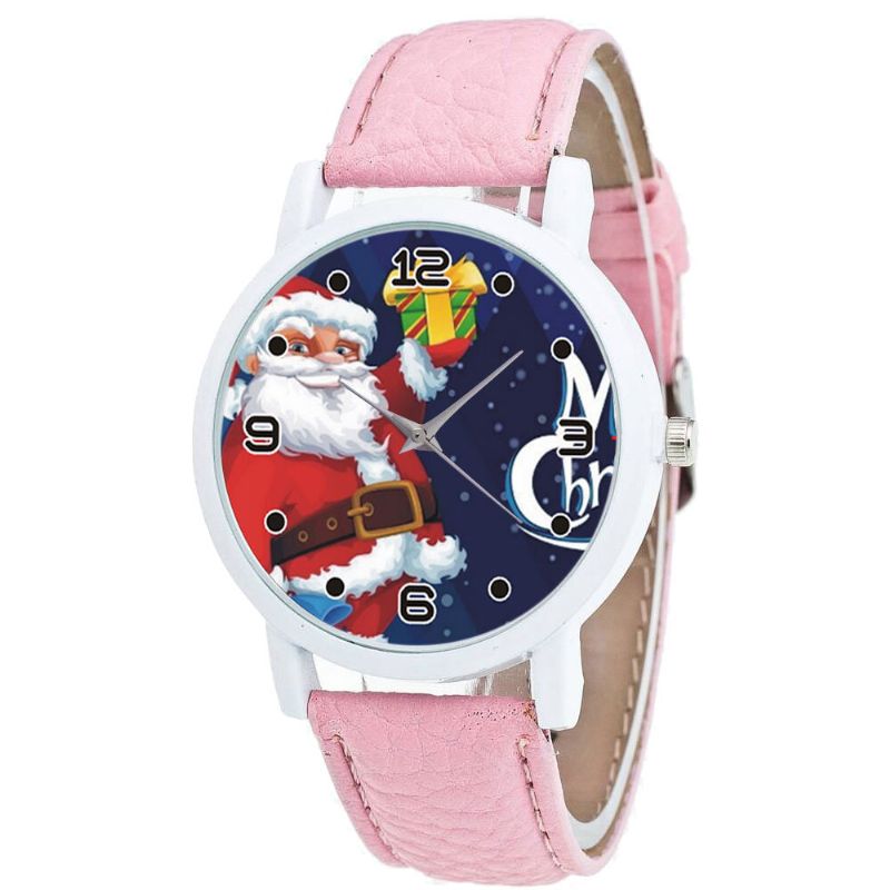 Papá Noel De Dibujos Animados Con Patrón De Cielo Estrellado Correa De Cuero Pu Reloj Para Niños Reloj De Cuarzo Para Niños De Moda