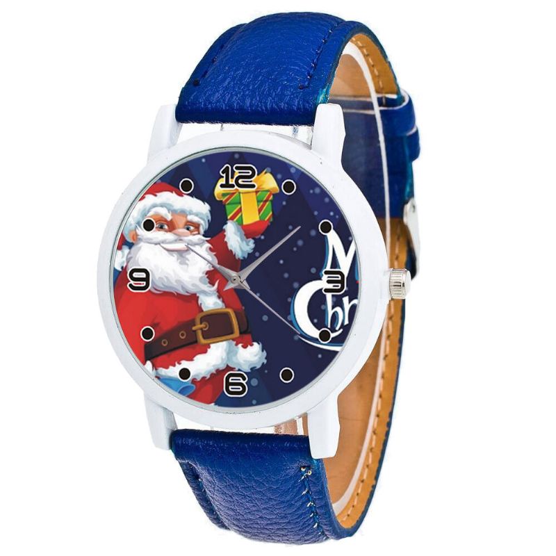 Papá Noel De Dibujos Animados Con Patrón De Cielo Estrellado Correa De Cuero Pu Reloj Para Niños Reloj De Cuarzo Para Niños De Moda