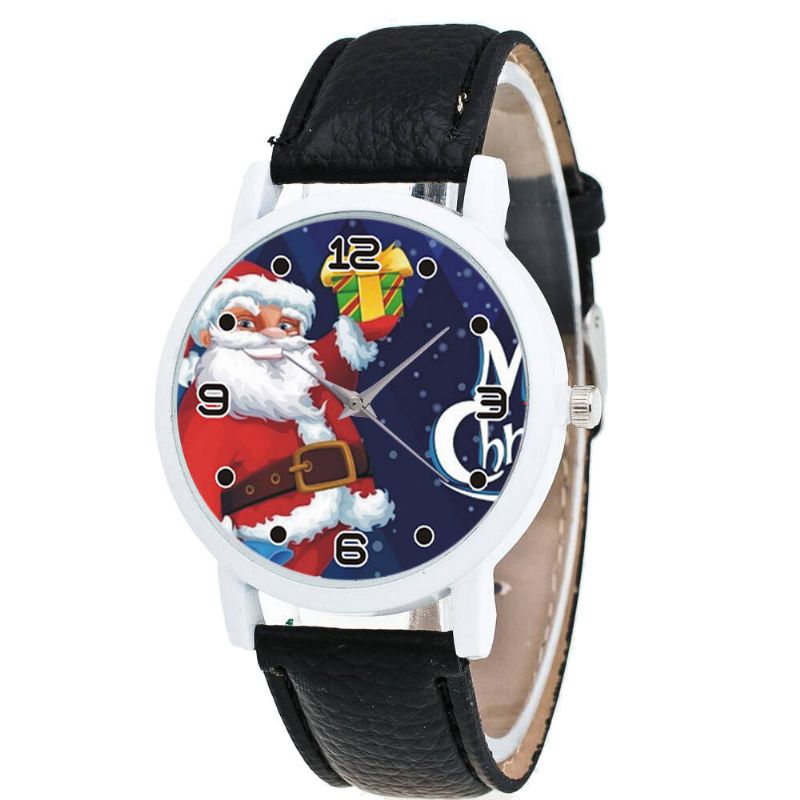 Papá Noel De Dibujos Animados Con Patrón De Cielo Estrellado Correa De Cuero Pu Reloj Para Niños Reloj De Cuarzo Para Niños De Moda