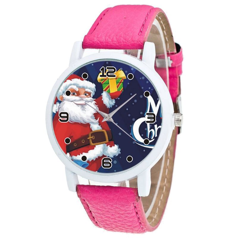 Papá Noel De Dibujos Animados Con Patrón De Cielo Estrellado Correa De Cuero Pu Reloj Para Niños Reloj De Cuarzo Para Niños De Moda