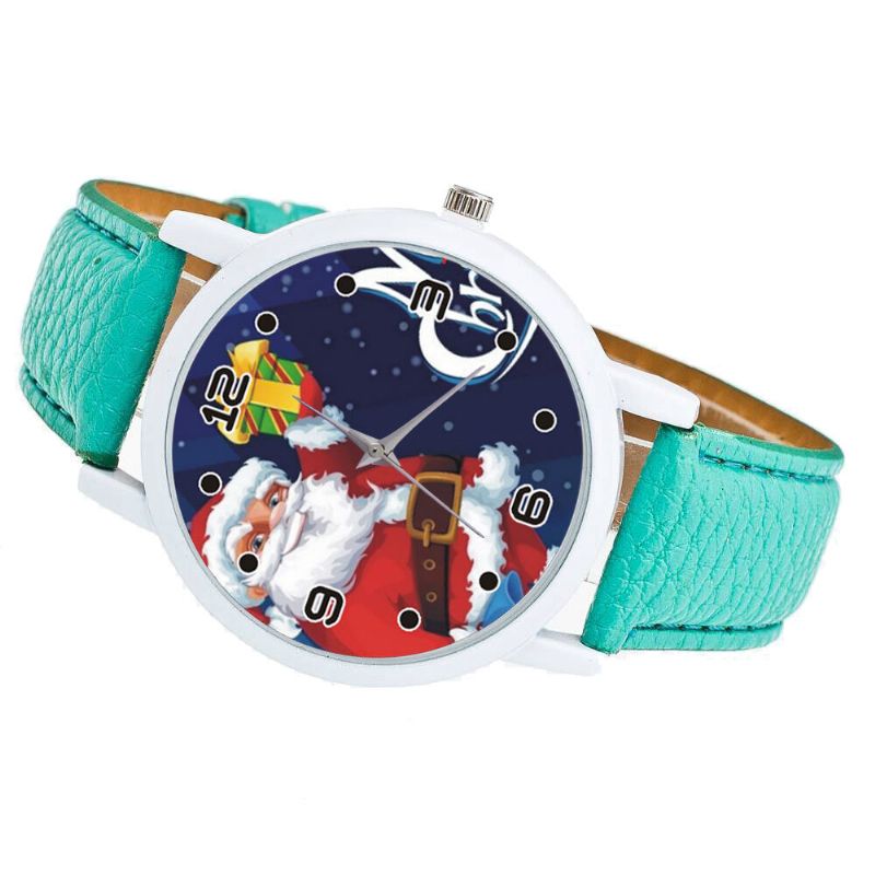 Papá Noel De Dibujos Animados Con Patrón De Cielo Estrellado Correa De Cuero Pu Reloj Para Niños Reloj De Cuarzo Para Niños De Moda