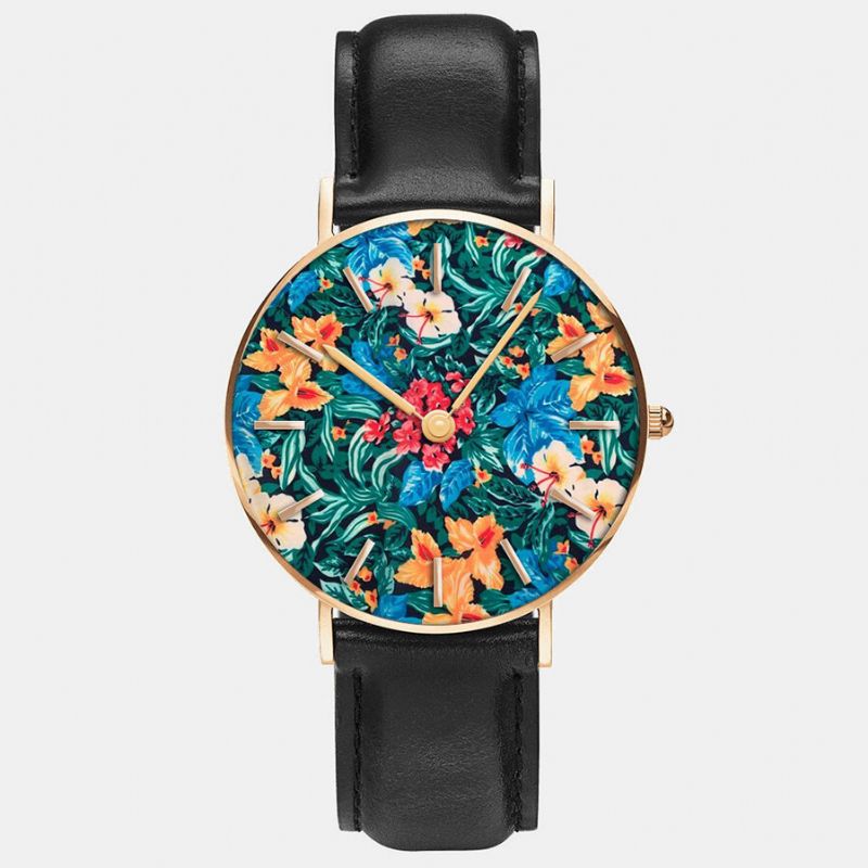 Pintura Al Óleo Ultrafina Mujeres Casual Elegante Reloj De Pulsera Flor Hoja Reloj De Cuarzo