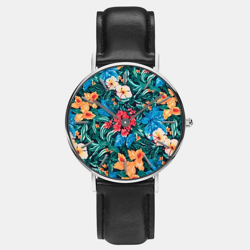 Pintura Al Óleo Ultrafina Mujeres Casual Elegante Reloj De Pulsera Flor Hoja Reloj De Cuarzo