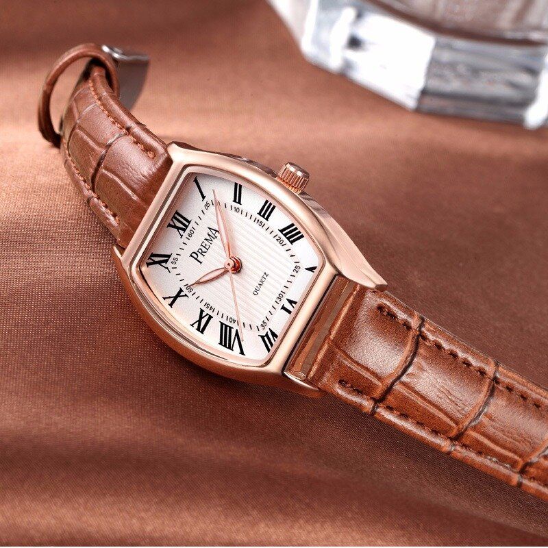 Prema Moda Casual Número Romano Pu Banda De Cuero Reloj De Pulsera De Cuarzo Para Mujer