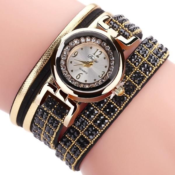 Pulsera De Banda De Cuero De Estilo De Moda Sinuoso Diamantes De Imitación Dial Relojes De Mujer Moement De Cuarzo