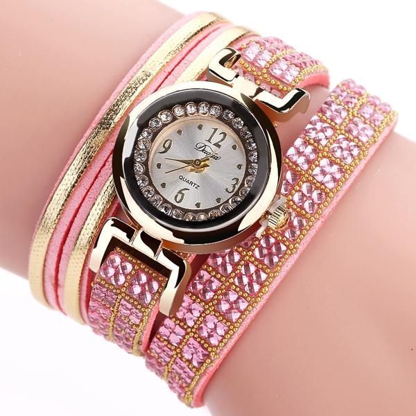 Pulsera De Banda De Cuero De Estilo De Moda Sinuoso Diamantes De Imitación Dial Relojes De Mujer Moement De Cuarzo