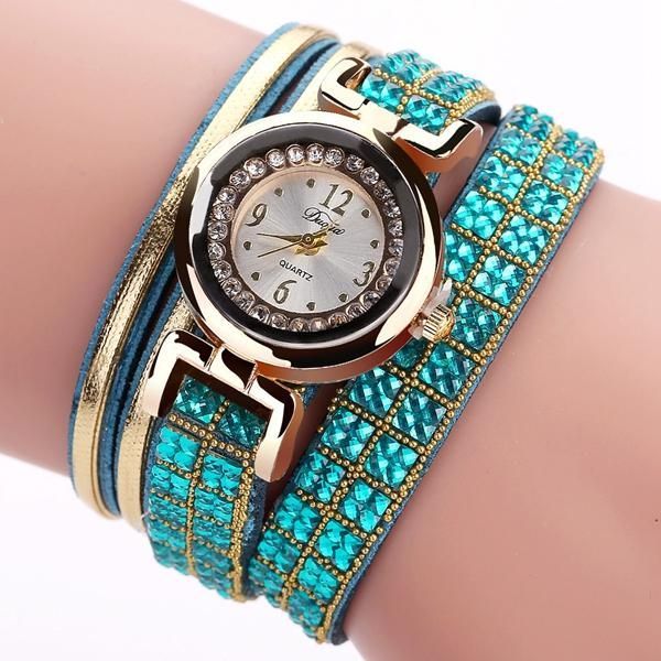 Pulsera De Banda De Cuero De Estilo De Moda Sinuoso Diamantes De Imitación Dial Relojes De Mujer Moement De Cuarzo